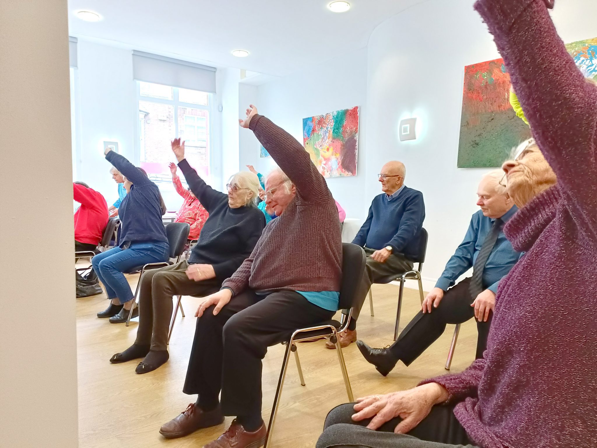 Group doing side leans 2