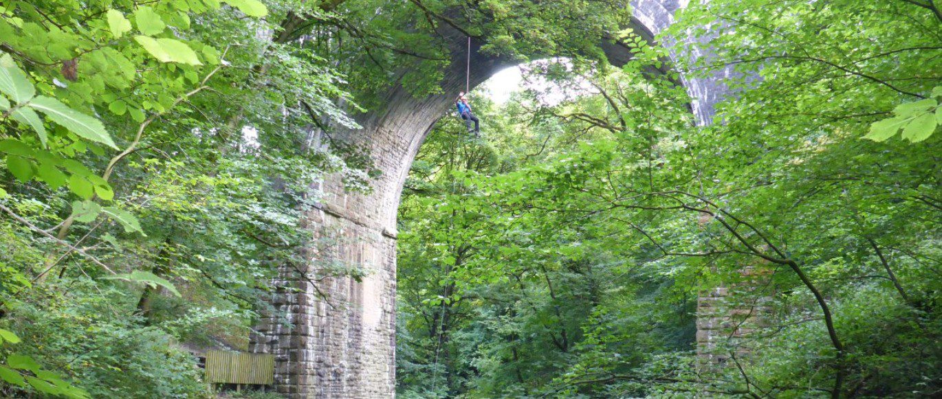 Photo of abseilier dangling off the bridge Simulated vision of sight loss due to stroke